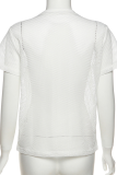Cream White Fashion Print Mesh O Neck T-Shirts