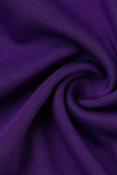 Purple Casual Solid Hollowed Out Patchwork Zipper Off the Shoulder Long Sleeve Two Pieces