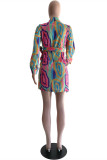 Colour Fashion Casual Print Patchwork Turndown Collar Long Sleeve Dresses