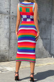 Colour Sexy Print Patchwork O Neck Pencil Skirt Dresses