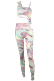 Green Sexy Striped Hollowed Out Spaghetti Strap Skinny Jumpsuits
