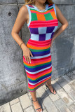 Colour Sexy Print Patchwork O Neck Pencil Skirt Dresses