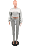 Grey Fashion Solid Patchwork V Neck Long Sleeve Two Pieces