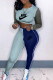 Baby Blue Fashion Casual Print Patchwork Letter O Neck Long Sleeve Two Pieces