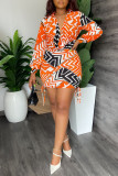 Purple Fashion Print Bandage Patchwork V Neck One Step Skirt Dresses
