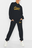 Red Fashion Print Draw String Hooded Collar Long Sleeve Two Pieces