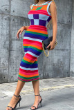 Colour Sexy Print Patchwork O Neck Pencil Skirt Dresses