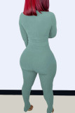 Blue Fashion Casual Solid Basic O Neck Long Sleeve Two Pieces