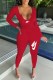 Red Fashion Street Print Letter V Neck Long Sleeve Two Pieces
