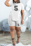 Black Fashion Print Draw String O Neck Short Sleeve Two Pieces