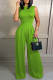 Green Fashion Casual Solid Patchwork O Neck Sleeveless Two Pieces