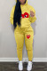 Yellow Fashion Street Print Patchwork Hooded Collar Long Sleeve Two Pieces