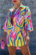 Yellow Fashion Casual Print Patchwork Shirt Collar Shirt Dress
