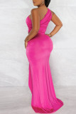 Rose Red Sexy Solid Patchwork Oblique Collar Sleeveless Two Pieces