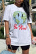 White Fashion Casual Print Patchwork O Neck Short Sleeve Two Pieces