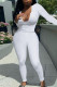 White Fashion Casual Solid Basic O Neck Long Sleeve Two Pieces