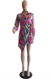 Colour Fashion Casual Print Patchwork Turndown Collar Long Sleeve Dresses