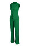 Green Fashion Solid Patchwork Turndown Collar Sleeveless Two Pieces