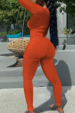 Red Fashion Casual Solid Basic O Neck Long Sleeve Two Pieces