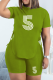 Green Fashion Print Draw String O Neck Short Sleeve Two Pieces