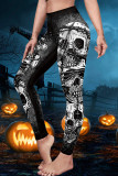 Black Fashion Casual Skull Head Print Patchwork Skinny High Waist Pencil Trousers