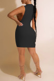 White Fashion Sexy Solid Patchwork O Neck Sleeveless Dress Dresses