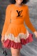 Orange Fashion Elegant Print Patchwork Letter O Neck Princess Dresses