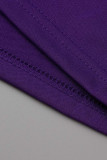 Purple Casual Solid Hollowed Out Patchwork Zipper Off the Shoulder Long Sleeve Two Pieces