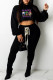 Black Fashion Casual Print Basic Hooded Collar Long Sleeve Two Pieces