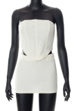 Apricot Sexy Solid Patchwork Strapless Sleeveless Two Pieces