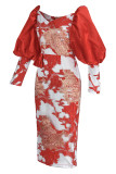 Red Elegant Embroidery Embroidered Patchwork V Neck Evening Dress Dresses