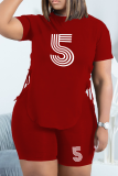 Black Fashion Print Draw String O Neck Short Sleeve Two Pieces