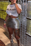 Cream White Fashion Print Mesh O Neck T-Shirts