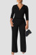 Black Casual Solid Patchwork Turndown Collar Straight Jumpsuits