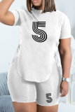 Black Fashion Print Draw String O Neck Short Sleeve Two Pieces
