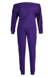 Purple Casual Solid Hollowed Out Patchwork Zipper Off the Shoulder Long Sleeve Two Pieces
