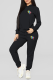 Black Fashion Print Patchwork Hooded Collar Long Sleeve Two Pieces