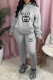 Grey Fashion Street Print Letter Hooded Collar Long Sleeve Two Pieces