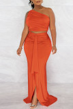 Rose Red Sexy Solid Patchwork Oblique Collar Sleeveless Two Pieces