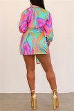 Colour Fashion Casual Print Patchwork Turndown Collar Long Sleeve Dresses