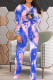 Blue Fashion Casual Print Tie-dye O Neck Long Sleeve Two Pieces