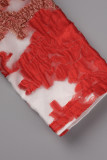 Red Elegant Embroidery Embroidered Patchwork V Neck Evening Dress Dresses