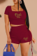 Red Fashion Print Patchwork Letter Square Collar Short Sleeve Two Pieces