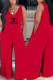 Red Fashion Casual Letter Print Patchwork V Neck Jumpsuits