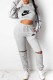 Grey Fashion Casual Print Letter Hooded Collar Long Sleeve Two Pieces