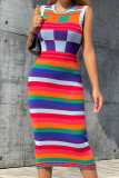 Colour Sexy Print Patchwork O Neck Pencil Skirt Dresses