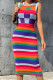 Colour Sexy Print Patchwork O Neck Pencil Skirt Dresses