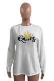 White Fashion Casual Print Patchwork O Neck Tops