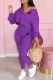 Purple Fashion Street Print Letter V Neck Long Sleeve Two Pieces