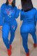 Blue Red Fashion Casual Print Patchwork O Neck Long Sleeve Two Pieces
